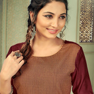 Laxmipati Linen Satin Mahogany Maroon Straight Cut Kurti With Pant