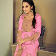 Laxmipati Linen Satin Blush Pink Straight Cut Kurti With Pant