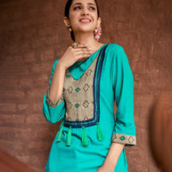 Laxmipati Rayon Rama Straight Cut Kurti With Handmade Laced