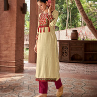 Laxmipati Rayon Duon Dust Straight Cut Kurti With Handmade Laced