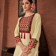 Laxmipati Rayon Duon Dust Straight Cut Kurti With Handmade Laced