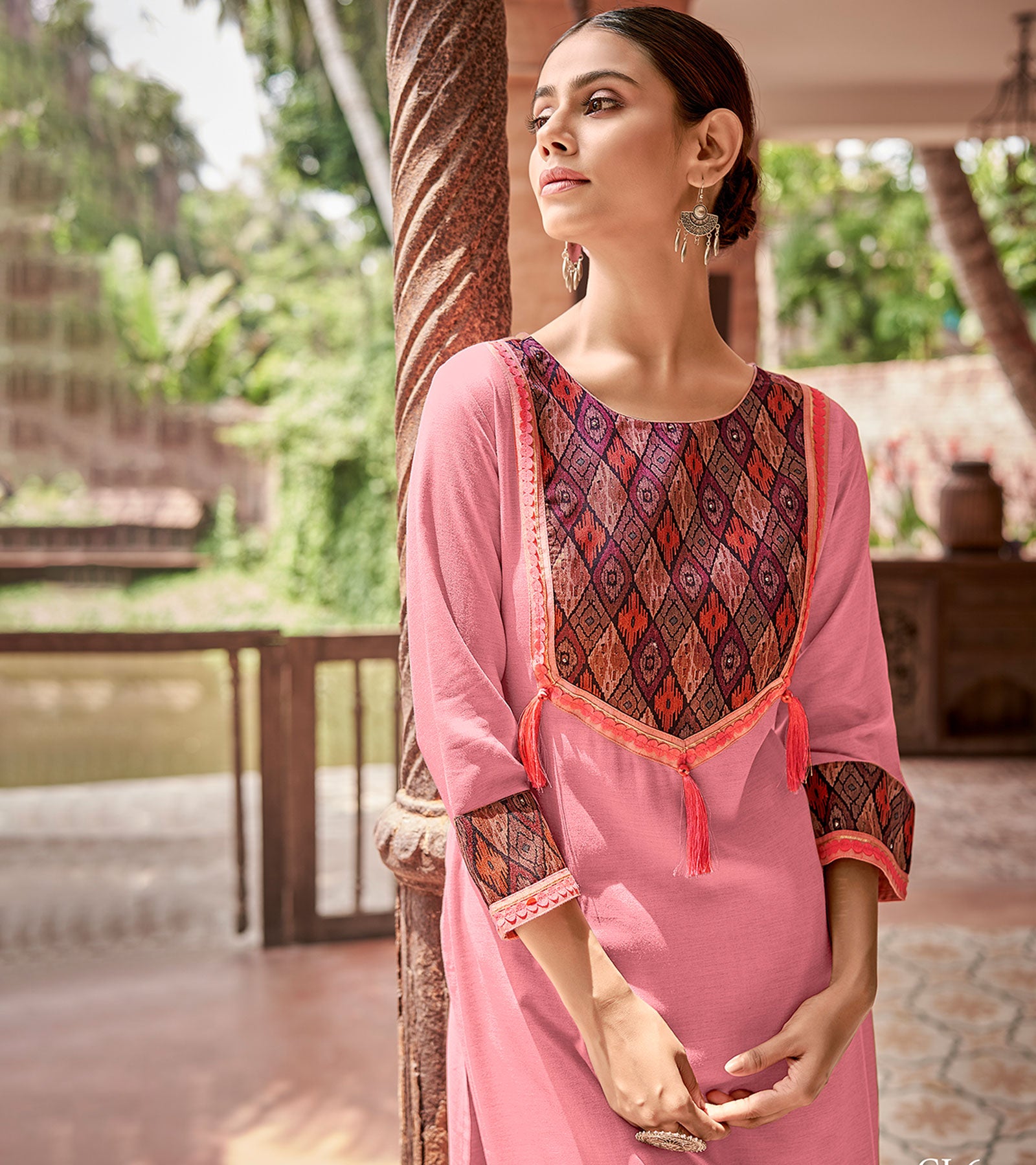 Laxmipati Rayon Pastel Pink Straight Cut Kurti With Handmade Laced