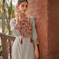 Laxmipati Rayon Mystique Grey  Straight Cut Kurti With Handmade Laced