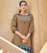 Laxmipati Rayon Chex With Swiss Slub Melody Brown Withbrik Blue Straight Kurta