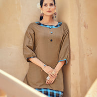 Laxmipati Rayon Chex With Swiss Slub Melody Brown Withbrik Blue Straight Kurta