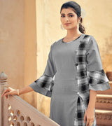 Laxmipati Rayon Chex With Swiss Slub Vivious T Grey Straight Kurta