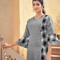 Laxmipati Rayon Chex With Swiss Slub Vivious T Grey Straight Kurta