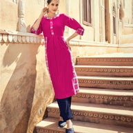 Laxmipati Rayon Chex With Swiss Slub  Marine Magenta Straight Kurta