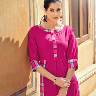 Laxmipati Rayon Chex With Swiss Slub  Marine Magenta Straight Kurta