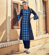 Laxmipati Rayon Chex With Swiss Slub Navy Blue Straight Kurta