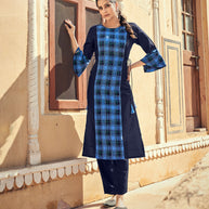 Laxmipati Rayon Chex With Swiss Slub Navy Blue Straight Kurta