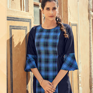 Laxmipati Rayon Chex With Swiss Slub Navy Blue Straight Kurta