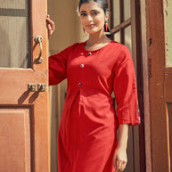 Laxmipati Rayon Chex With Swiss Slub Barn Red Straight Kurta