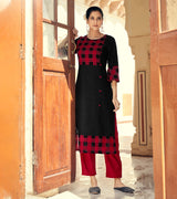 Laxmipati Rayon Chex With Swiss Slub Jet Black Straight Kurta