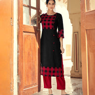 Laxmipati Rayon Chex With Swiss Slub Jet Black Straight Kurta