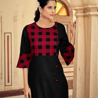Laxmipati Rayon Chex With Swiss Slub Jet Black Straight Kurta