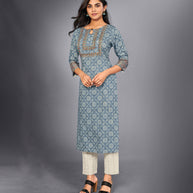 Laxmipati Light Blue Straight Cut Kurti With Digital Print