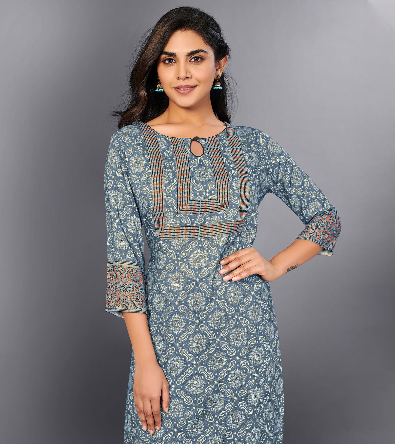 Laxmipati Light Blue Straight Cut Kurti With Digital Print