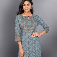 Laxmipati Light Blue Straight Cut Kurti With Digital Print