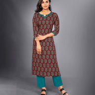 Laxmipati Rose Brown Straight Cut Kurti With Digital Print