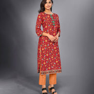 Laxmipati Carmine Red Straight Cut Kurti With Digital Print