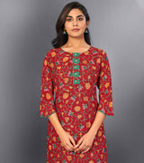 Laxmipati Carmine Red Straight Cut Kurti With Digital Print