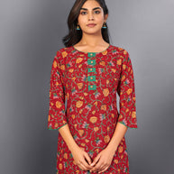 Laxmipati Carmine Red Straight Cut Kurti With Digital Print
