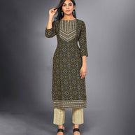 Laxmipati Midnight Black Straight Cut Kurti With Digital Print