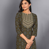 Laxmipati Midnight Black Straight Cut Kurti With Digital Print