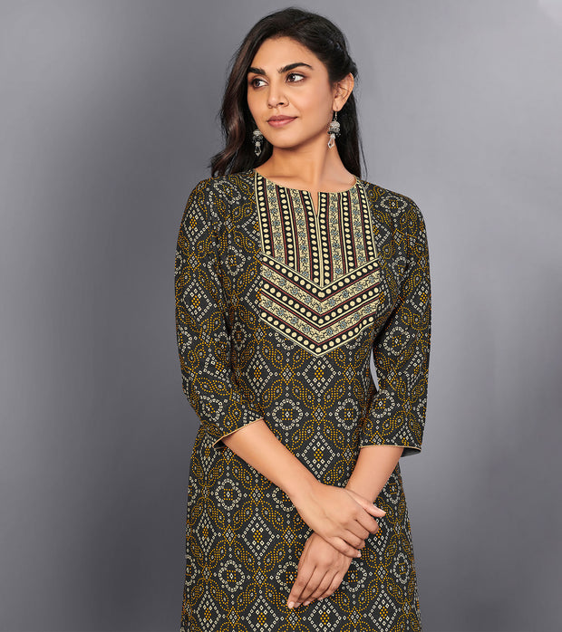Laxmipati Midnight Black Straight Cut Kurti With Digital Print