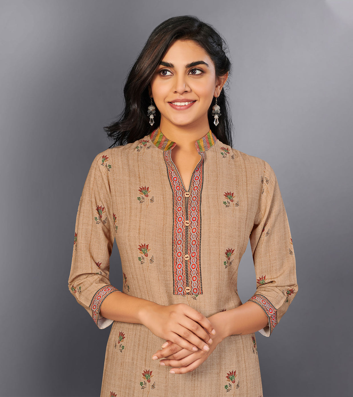 Laxmipati Light Ash Bland Straight Cut Kurti With Digital Print