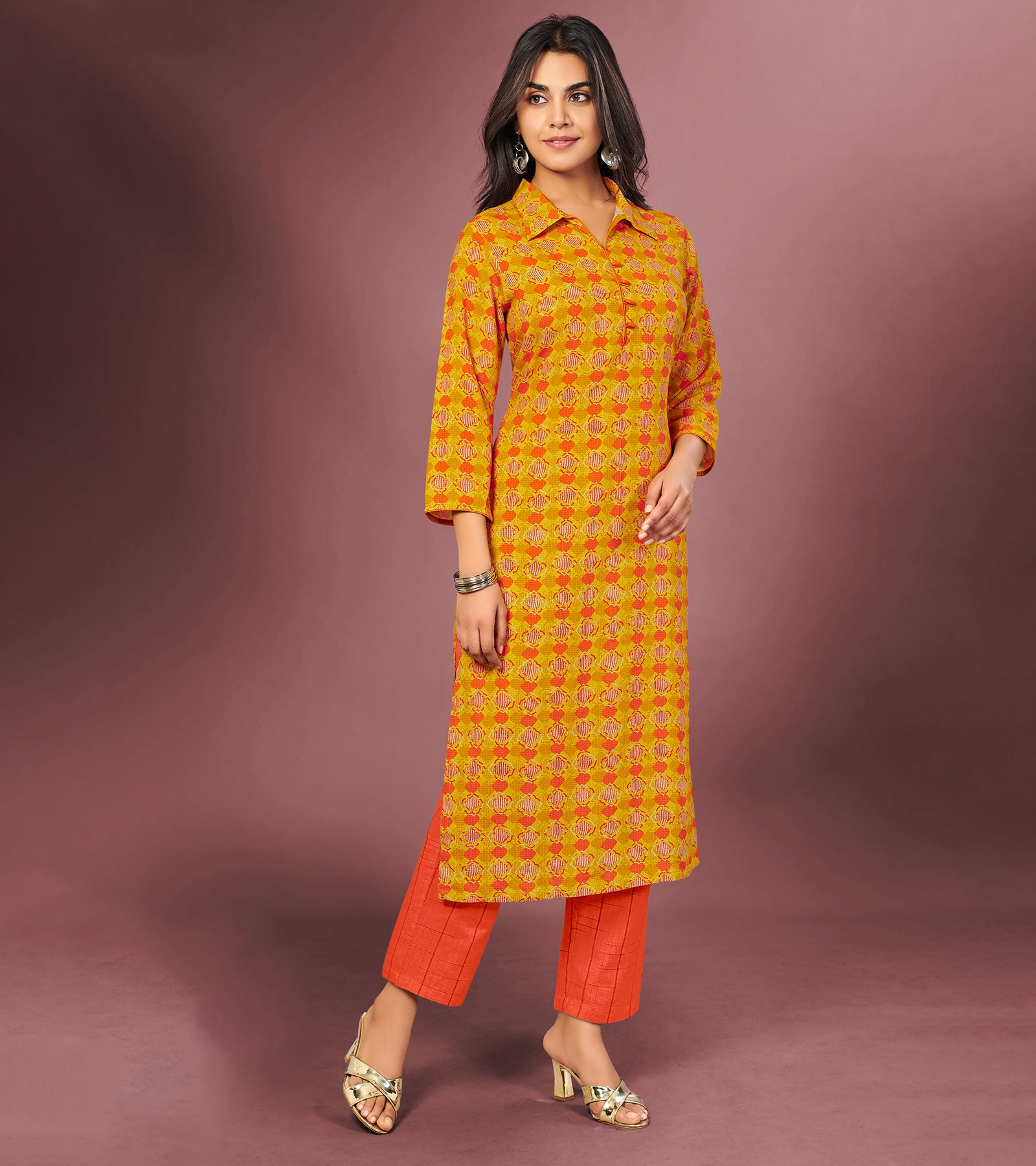 Laxmipati Beer Orange Straight Cut Kurti With Digital Print
