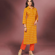 Laxmipati Beer Orange Straight Cut Kurti With Digital Print