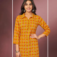 Laxmipati Beer Orange Straight Cut Kurti With Digital Print