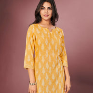 Laxmipati Gold Yellow Straight Cut Kurti With Digital Print