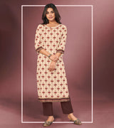 Laxmipati Jersey Cream Straight Cut Kurti With Digital Print