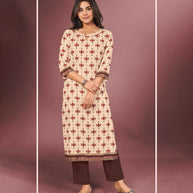Laxmipati Jersey Cream Straight Cut Kurti With Digital Print