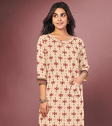 Laxmipati Jersey Cream Straight Cut Kurti With Digital Print