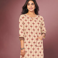 Laxmipati Jersey Cream Straight Cut Kurti With Digital Print