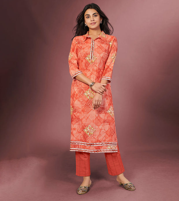 Laxmipati Flame Orange Straight Cut Kurti With Digital Print