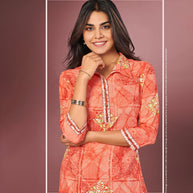 Laxmipati Flame Orange Straight Cut Kurti With Digital Print