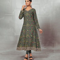 Laxmipati Charcol Straight Cut Kurti With Digital Print