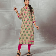 Laxmipati Butter Cream Straight Cut Kurti With Digital Print