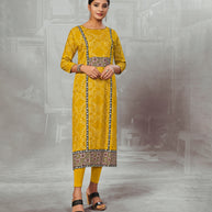 Laxmipati Corn Yellow Straight Cut Kurti With Digital Print