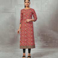 Laxmipati Poppy Red Straight Cut Kurti With Digital Print