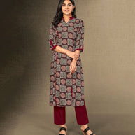 Laxmipati Cottage Red Straight Cut Kurti With Digital Print