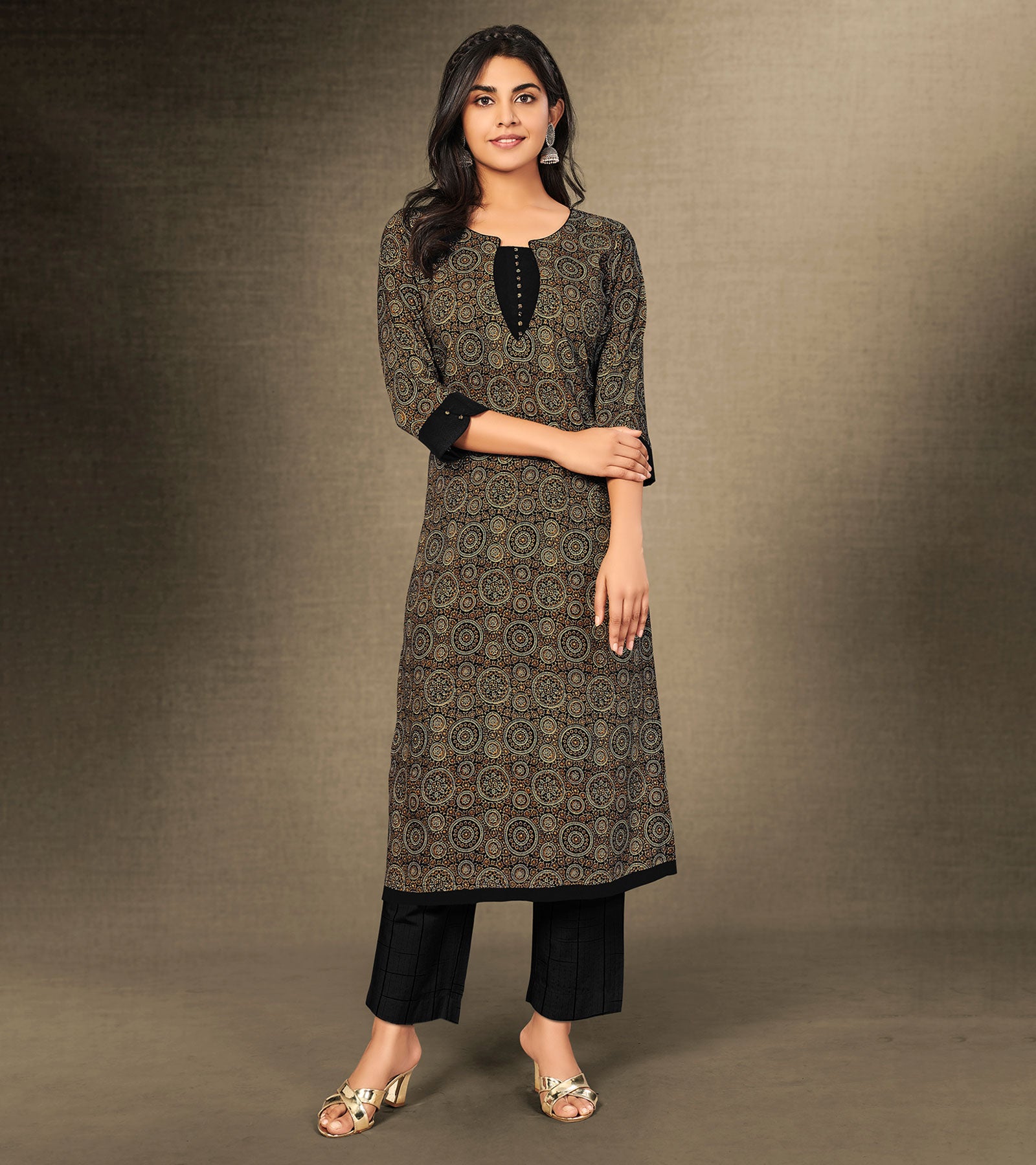 Laxmipati Smokey Black  Straight Cut Kurti With Digital Print