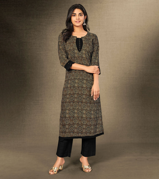 Laxmipati Smokey Black  Straight Cut Kurti With Digital Print