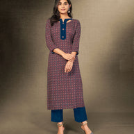 Laxmipati Peacock Blue Straight Cut Kurti With Digital Print