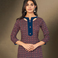 Laxmipati Peacock Blue Straight Cut Kurti With Digital Print